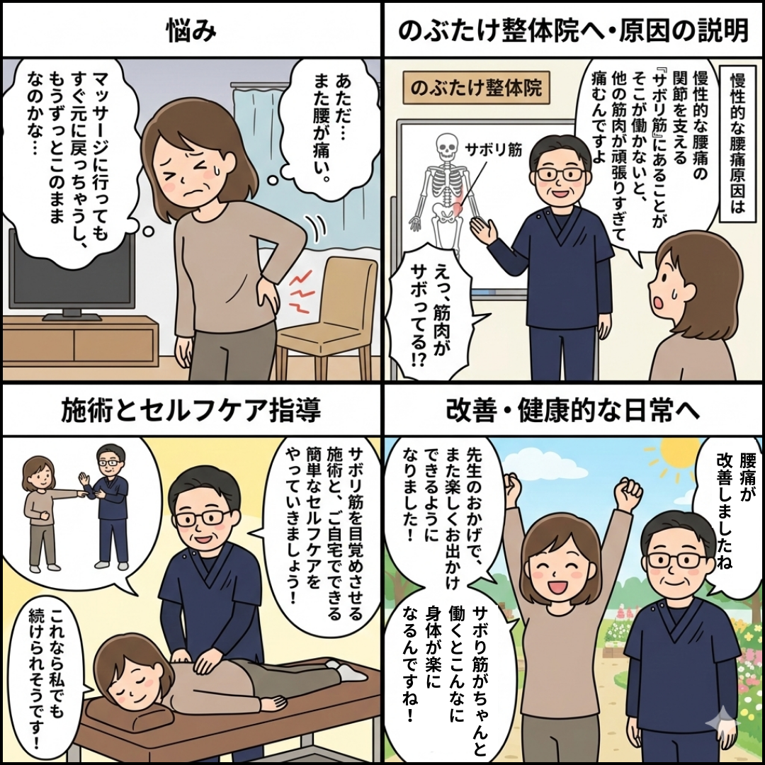 のぶたけ整体院4コマ漫画 (1) のぶたけ整体院4コマ漫画 (1)